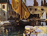 John Singer Sargent Canvas Paintings - Boat with The Golden Sail San Vigilio